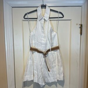 NWOT Zimmermann White Linen Halter Romper with Brown Belt, Size AU 2 = M